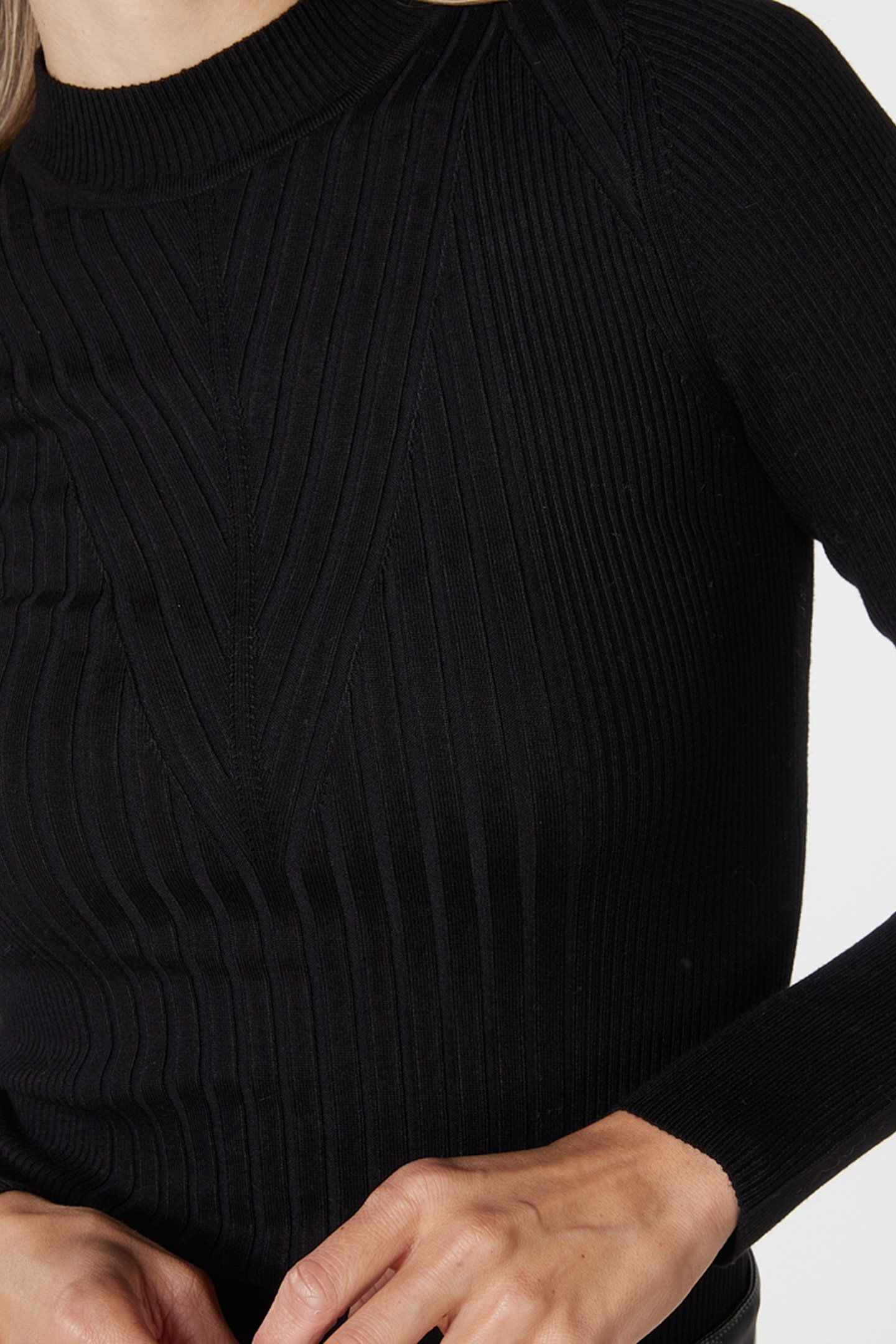 SWEATER TOP FANCY RIB BASIC KNIT BLACK 6