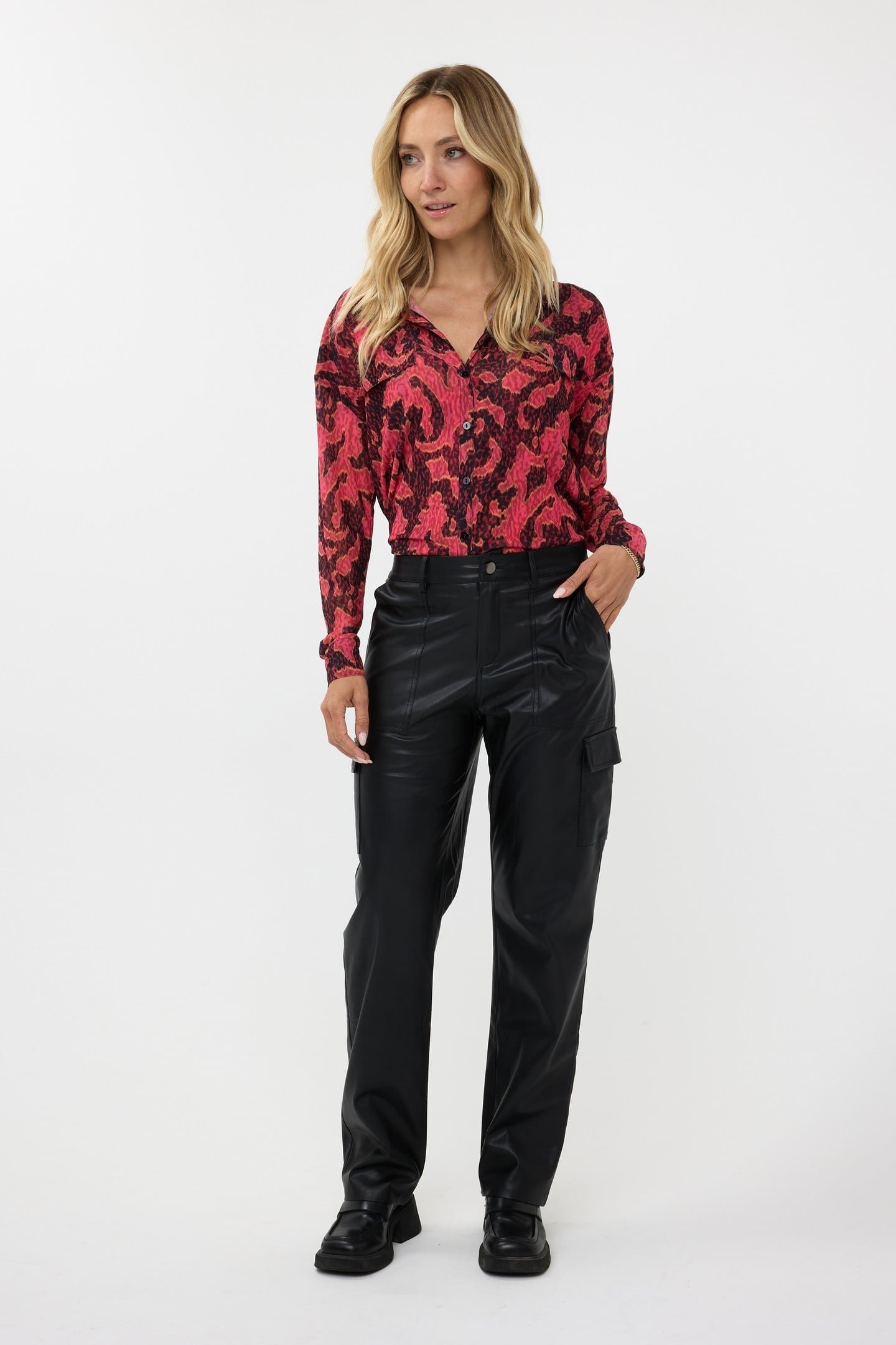 TROUSERS CARGO VEGAN LEATHER BLACK 1