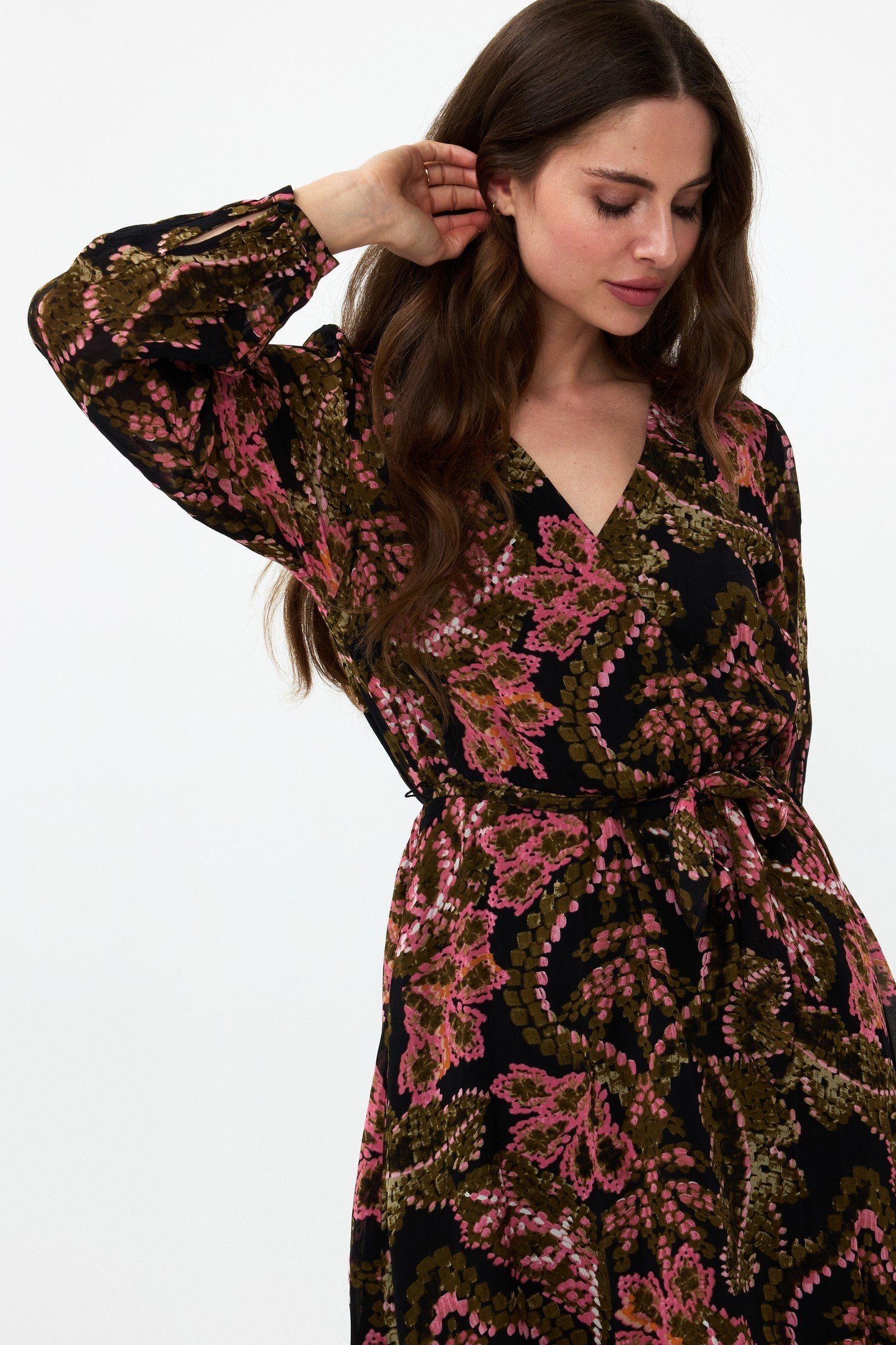 DRESS ELASTIC WAIST GLOBAL FLOWER PRINT 3