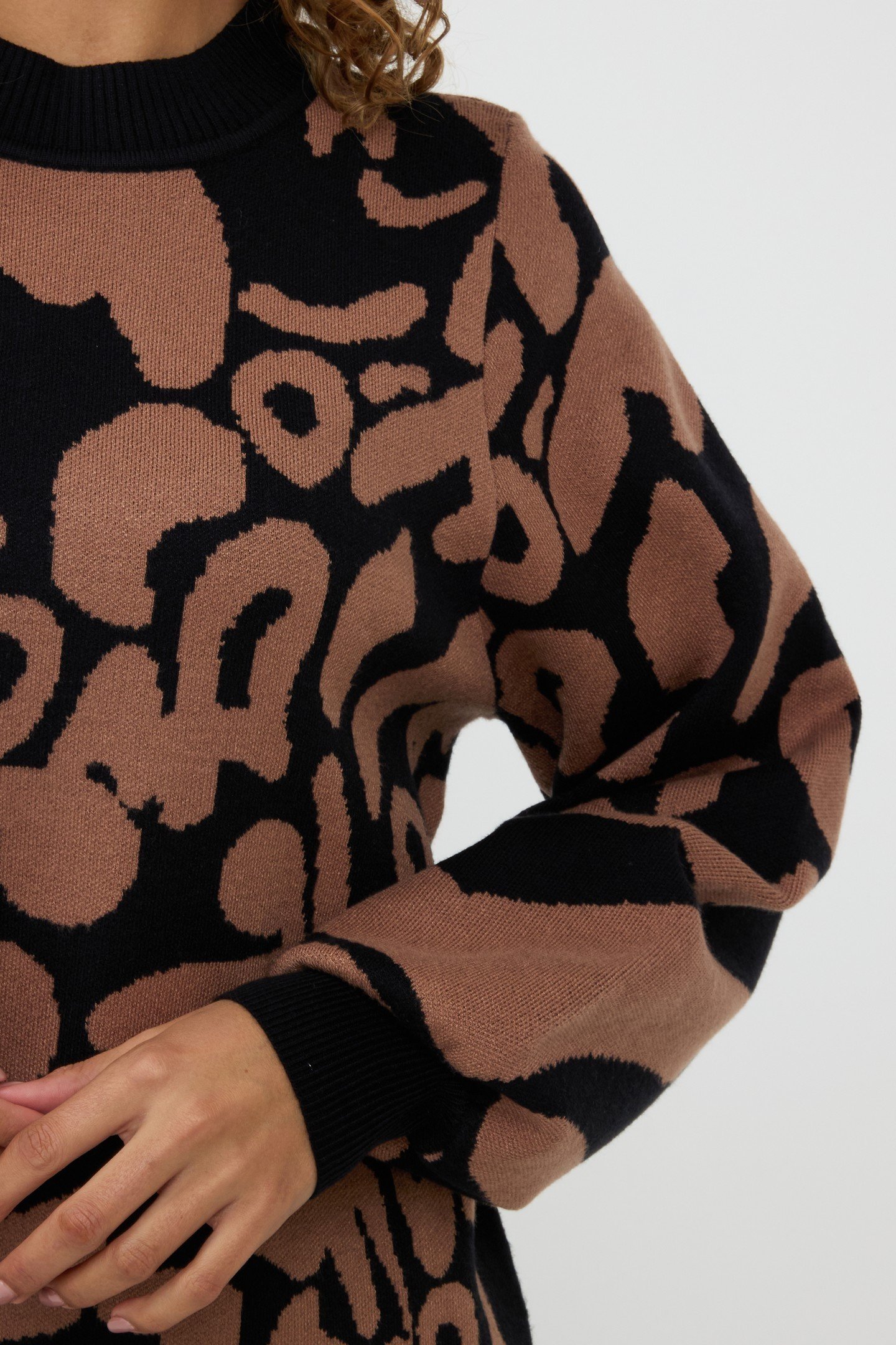 DRESS 2TONE JACQUARD ANIMAL BLACK / CINNAMON 6