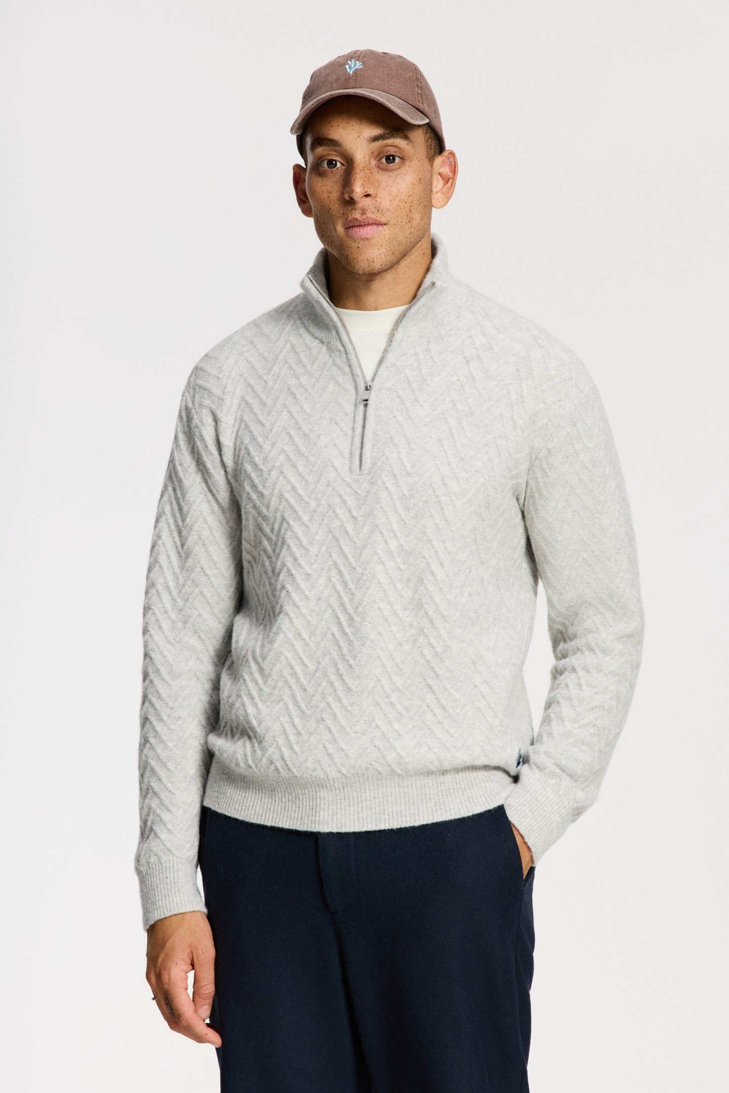 PIKE RELAXED FIT ZIGZAG PULLOVER LIGHT GREY MELANGE 1