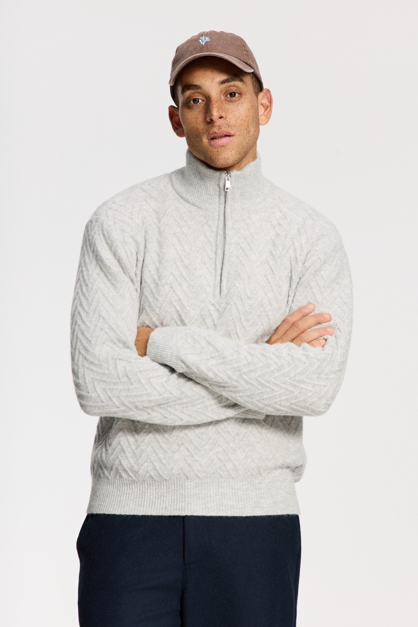 PIKE RELAXED FIT ZIGZAG PULLOVER LIGHT GREY MELANGE 4