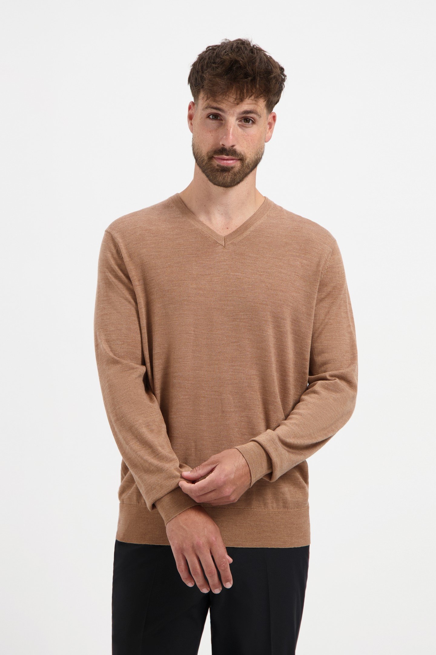 V NECK100% MERINO TUSCAN CAMEL 1