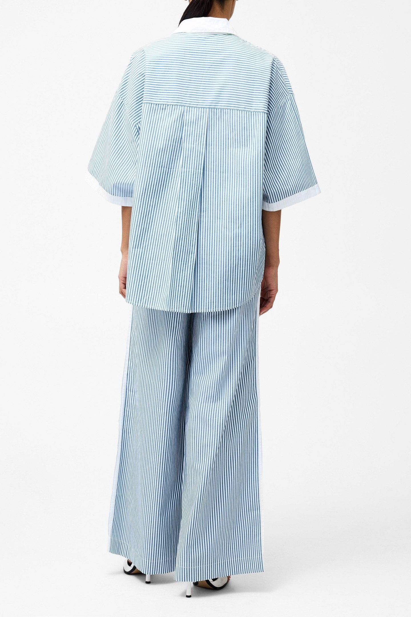 CAMBRIA STRIPE S/S SHIRT LINEN WHITE/SKY BLUE 3