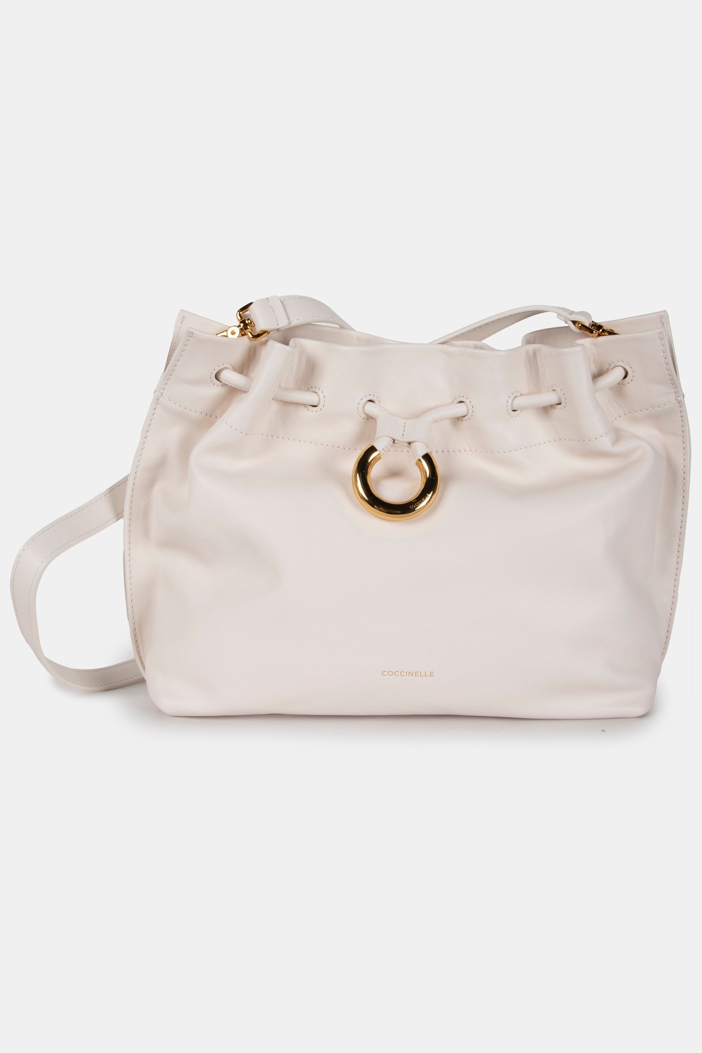 GRAINED LEATHER CROSS BODY BAG IN CREAM 2