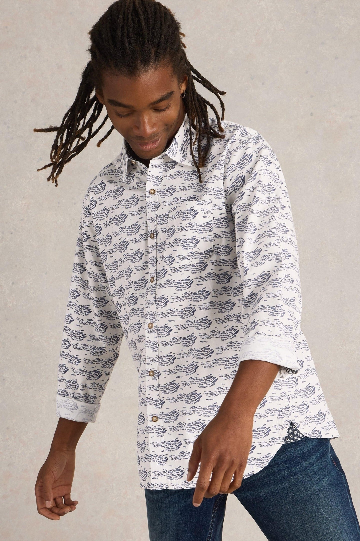 SHOAL FISH PRINTED SHIRT WHITE PRINT 1