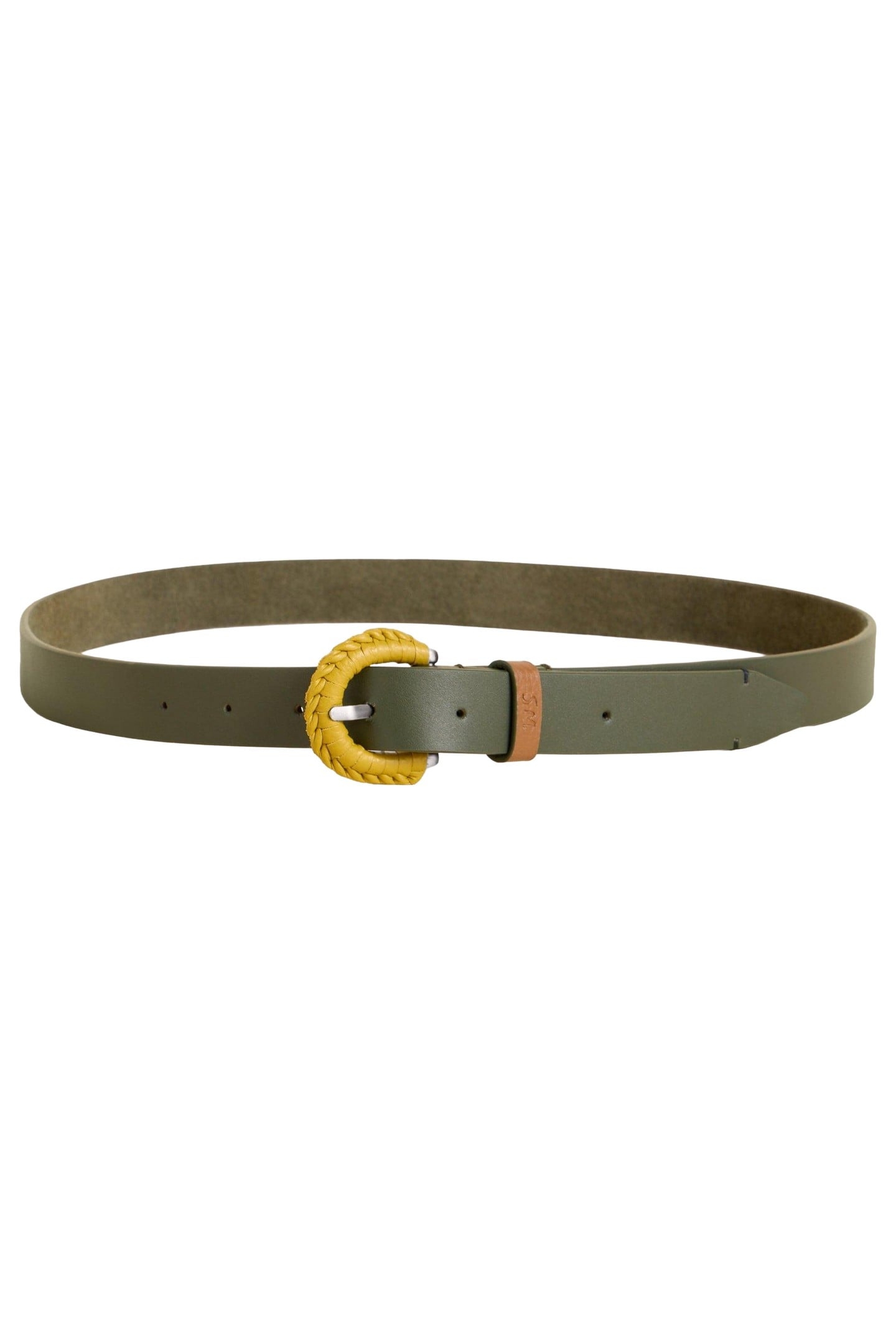 WOVEN BUCKLE BELT KHAKI GREEN 1